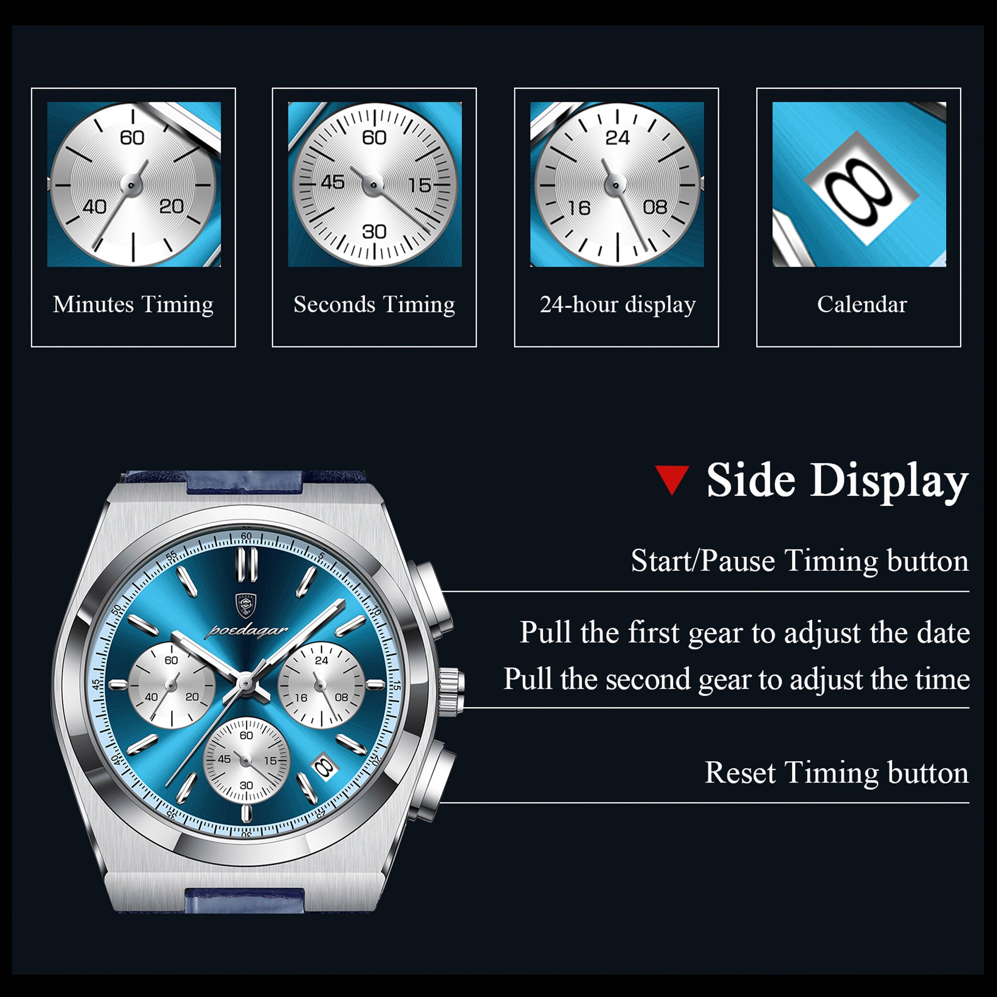 İsviçre Stili Poedagar Genève Elite Markası | Deri Kayışlı Lüks Erkek Kol Saati