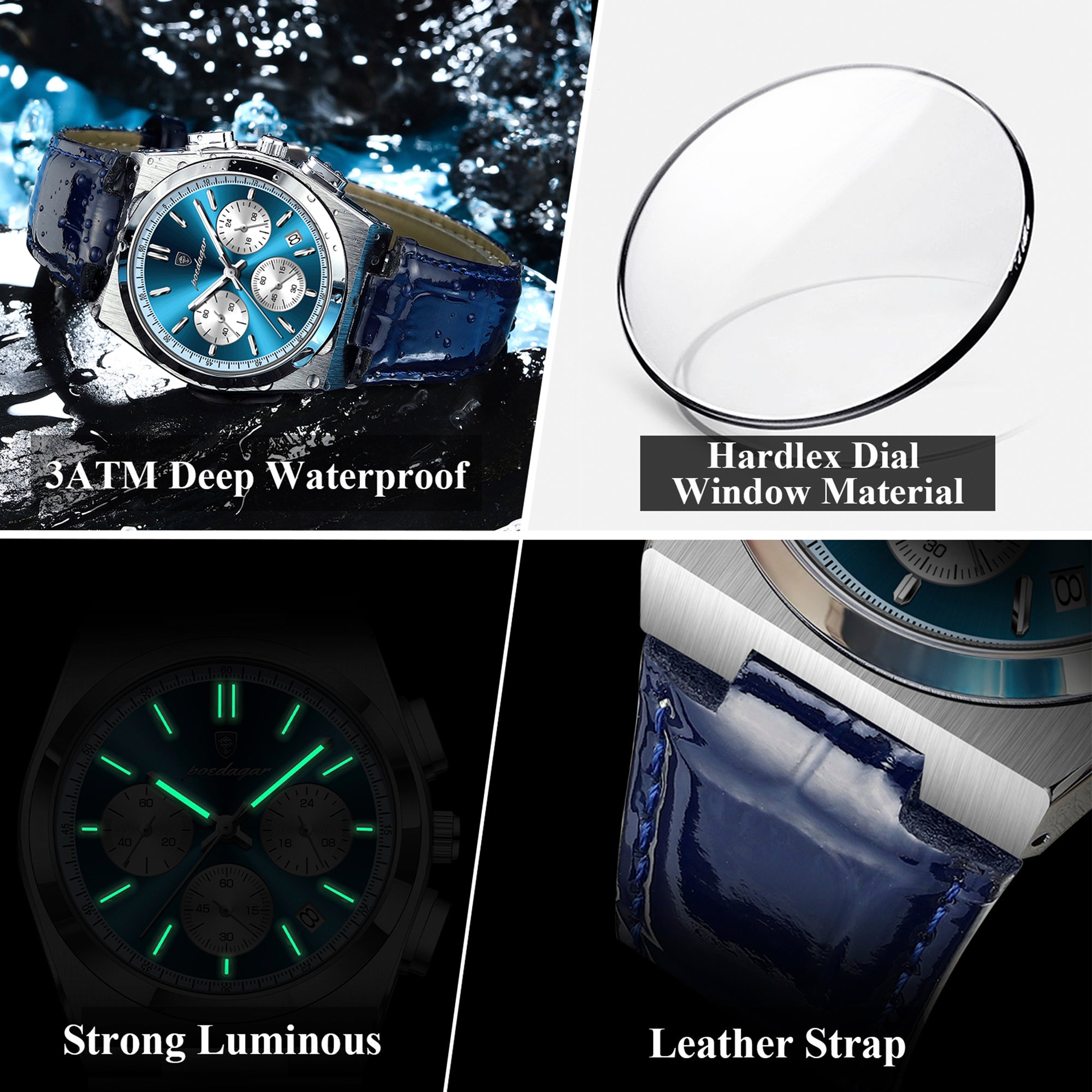 İsviçre Stili Poedagar Genève Elite Markası | Deri Kayışlı Lüks Erkek Kol Saati