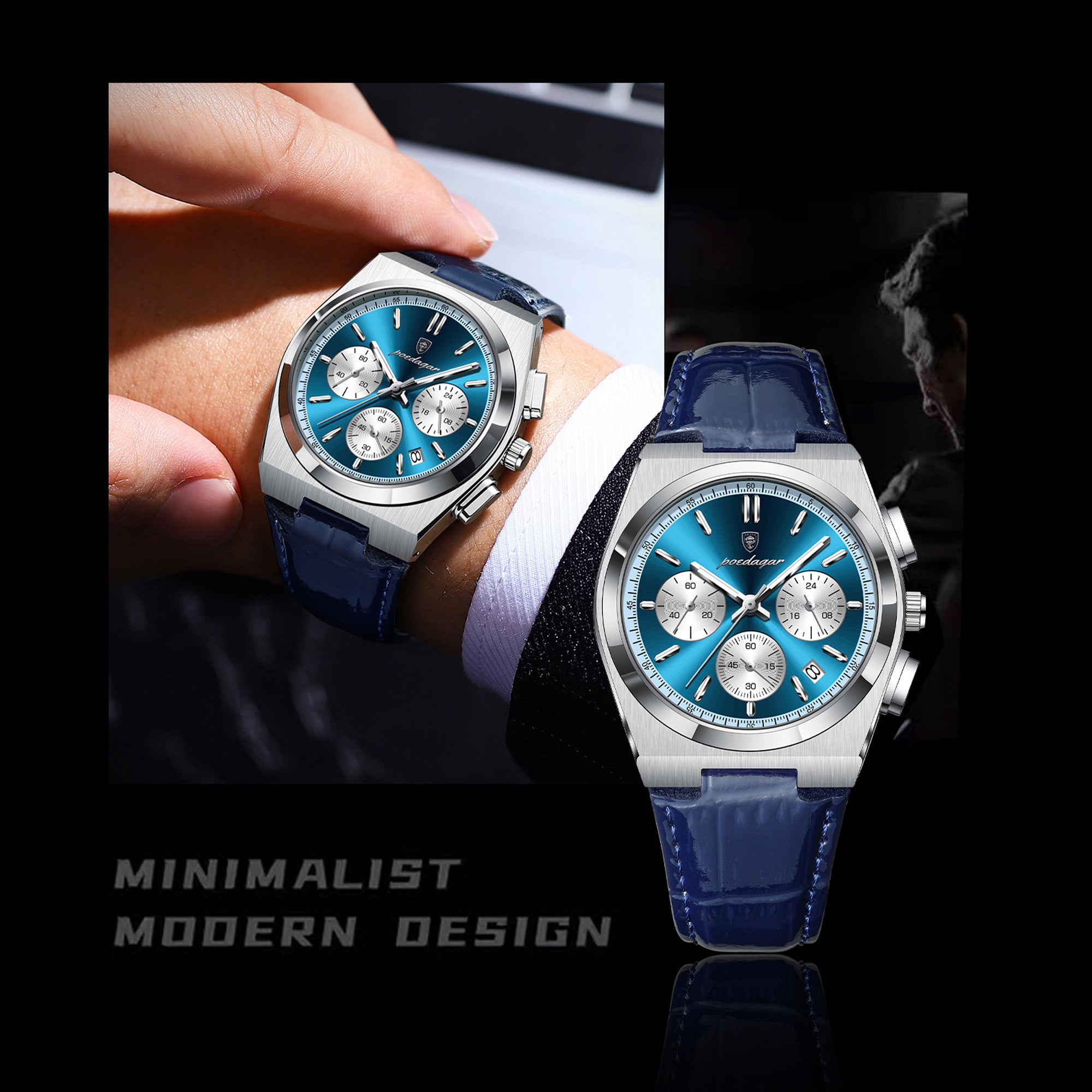 İsviçre Stili Poedagar Genève Elite Markası | Deri Kayışlı Lüks Erkek Kol Saati