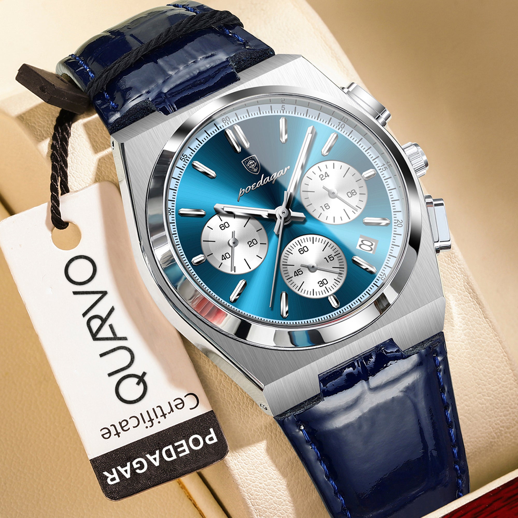 İsviçre Stili Poedagar Genève Elite Markası | Deri Kayışlı Lüks Erkek Kol Saati