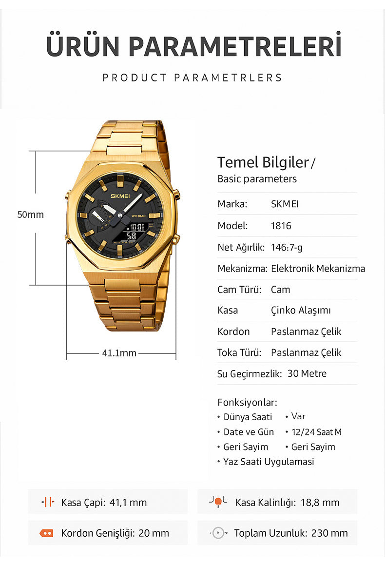 Skmei Premium ChronoLED | Lüks Su Geçirmez Erkek Kol Saati
