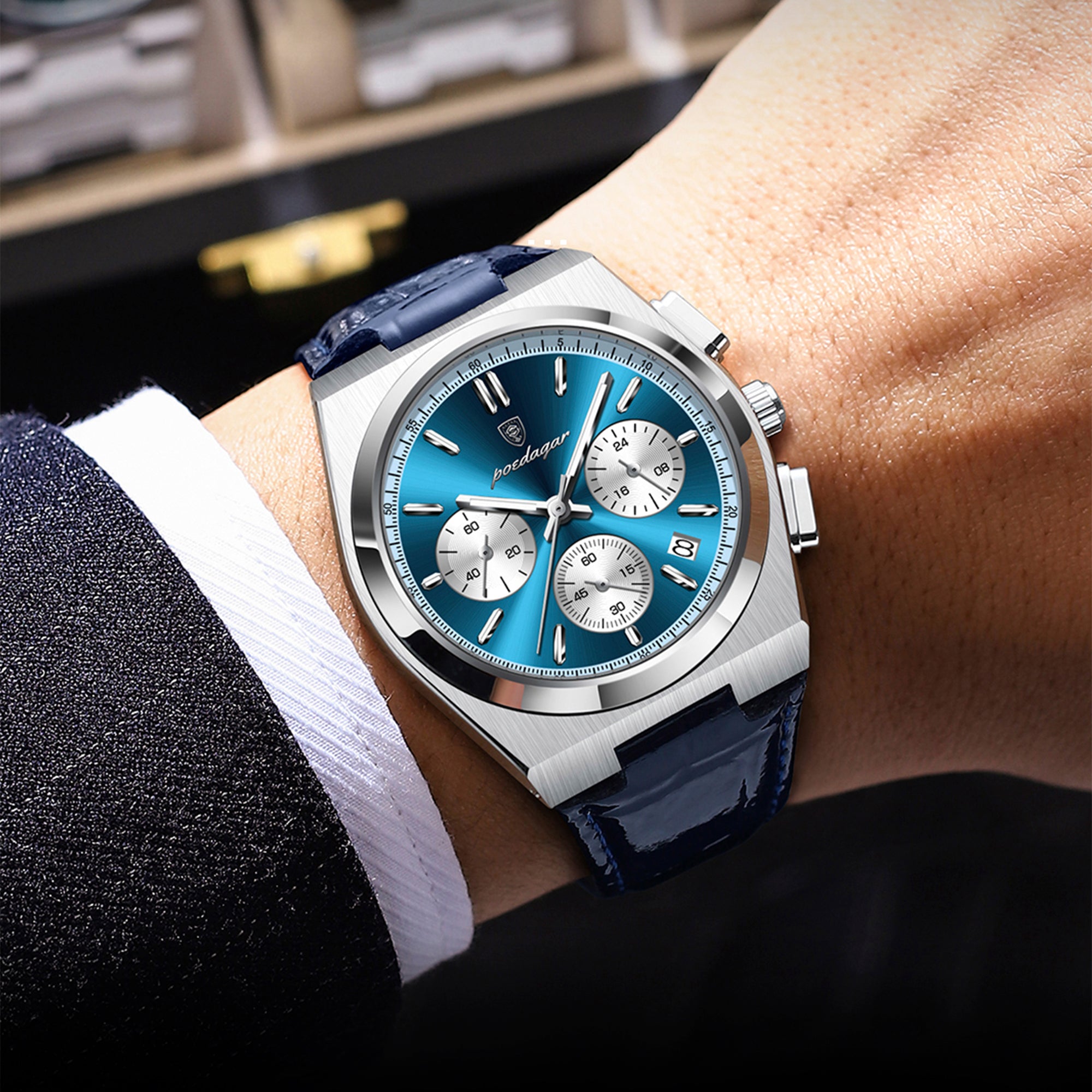 İsviçre Stili Poedagar Genève Elite Markası | Deri Kayışlı Lüks Erkek Kol Saati